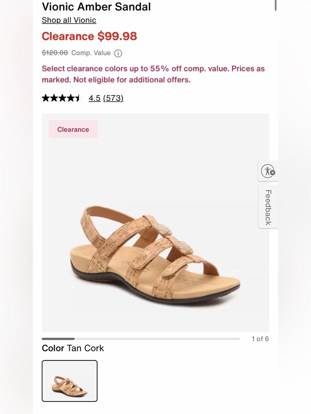 Vionic Sandal in Tan Cork